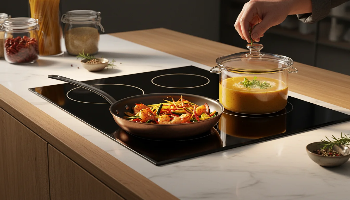 receitas para cooktop de indução - Imagem de destaque: Receitas para cooktop de indução: técnicas avançadas e guia de temperatura