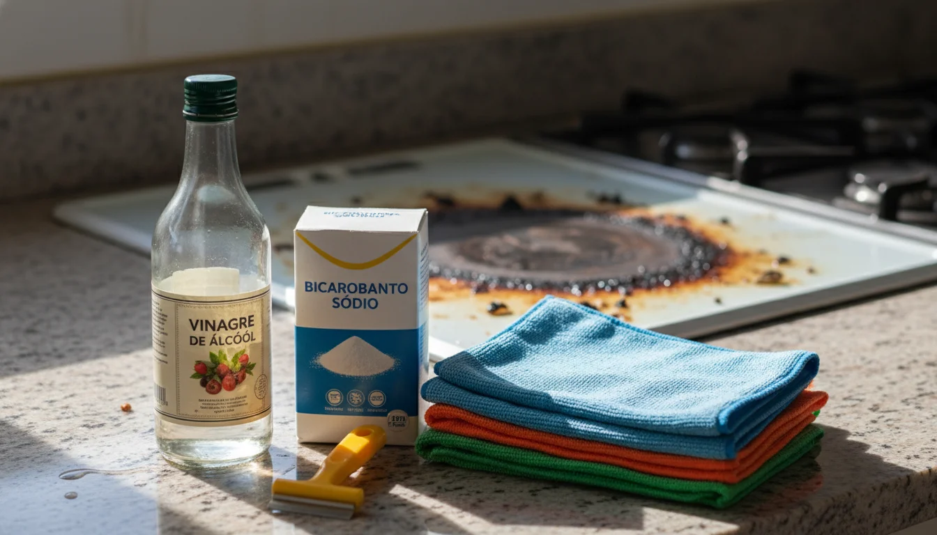 como limpar cooktop de vidro muito sujo